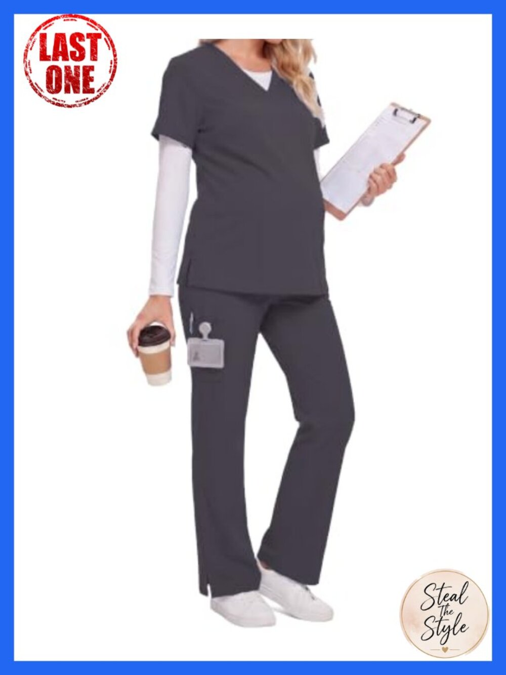 Maternity Scrub Set Nurse Uniform V Neck 7 Pockets Cotton Stretch